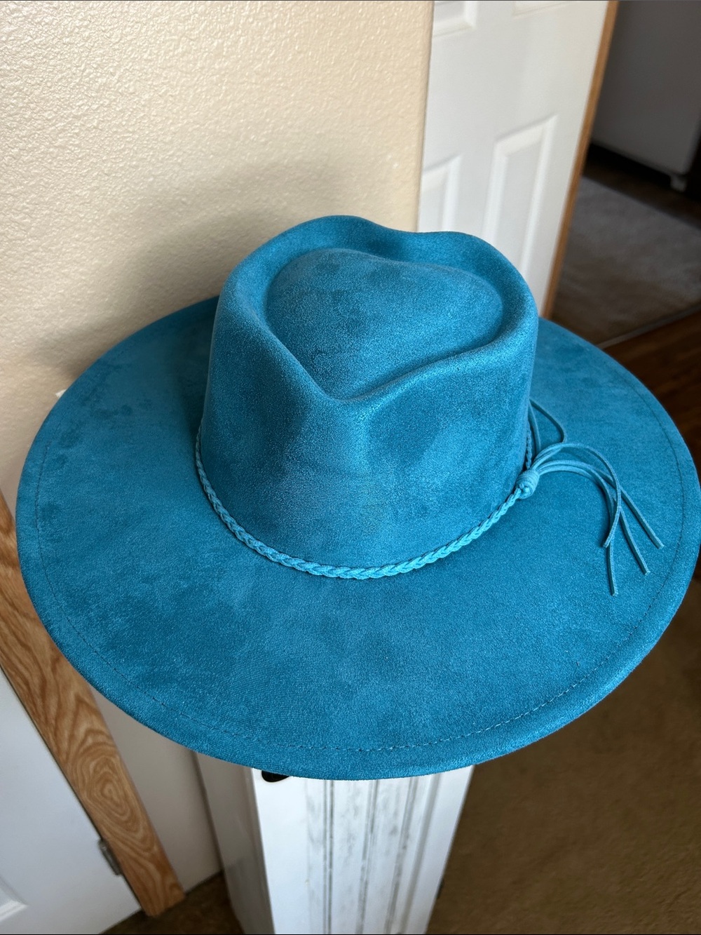 Western Peacock Blue Heartcrown Wide Brim Fedora Hat